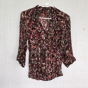 Violet & Claire Sheer Pleated Blouse 3/4 sleeve Metallic - sz M - EUC